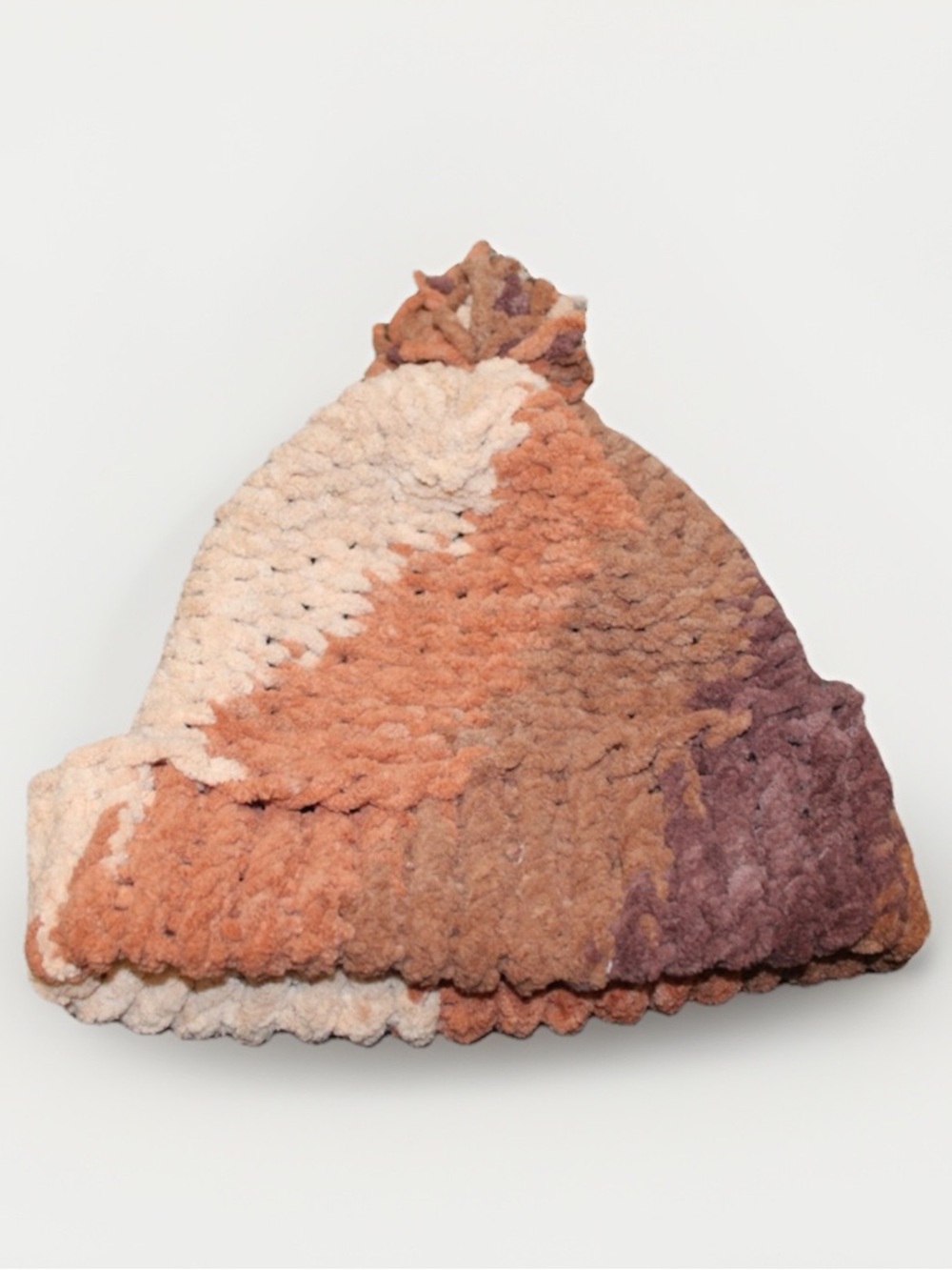 Handmade Chunky Chenille Knit/Crochet Hat with Pom-Pom – Bernat Blanket Yarn,